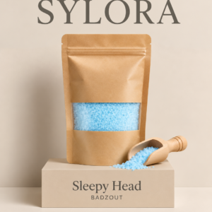 Badzout Sleepy Head met lavendel en Spaanse marjolein, zak van 300 gram.